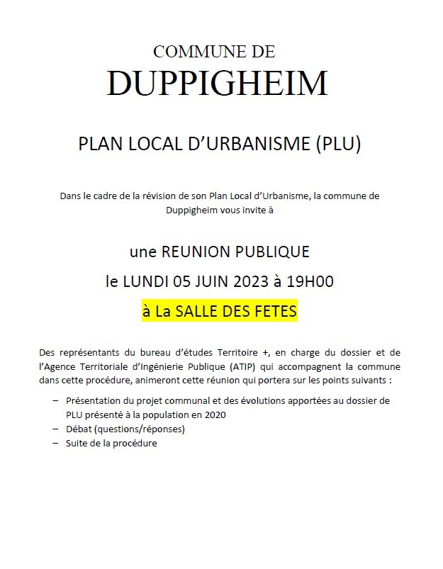 PLU : REUNION PUBLIQUE