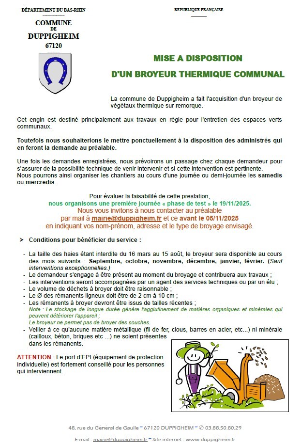 MISE A DISPOSITION D'UN BROYEUR COMMUNAL