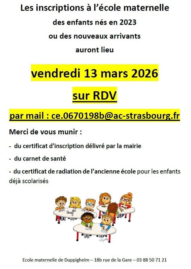 INSCRIPTIONS A L'ECOLE MATERNELLE